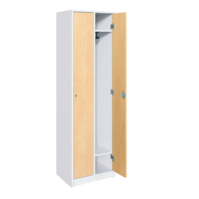 Spindschränke mit Hutboden und Garderobenhaken B/H/T: 66x190x50 cm, 2reihiger Schließfachschrank, 2 durchgehende Türen, Schuhfach, feuerhemmendes Material - Dekor Birke-image