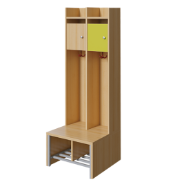 Spindgarderobe, kleine Tür B/H/T: 56x160x55 cm, 2 Plätze, Türen links, Bank aus feuerhemmendem Material, Schuhrost, 3fach-Haken-image