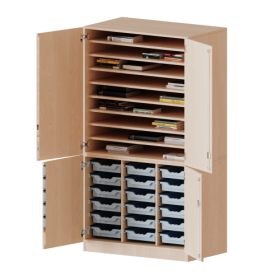 Bastelschrank, 5 Ordnerhöhen - Serie evo180 4-türiger Schrank mit 18 flachen ErgoTray Boxen, zweiteilig-image