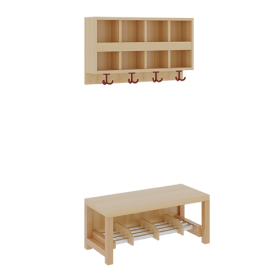 Komplettgarderobe mit doppelter Ablagereihe B/T: 80x35 cm, 4 Plätze, Sitzhöhe 26 cm, 2teilig ohne Stütze, Ablage zur Wandmontage, Alurohr-Schuhrost mit Trennungen-image