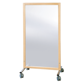 Trennwand fahrbar, mit Melamin-Fläche B/H/T: 74x137x50 cm, einseitig Spiegel, Stahlgestell mit RAL-Farbe 9006 (weißaluminium)-image