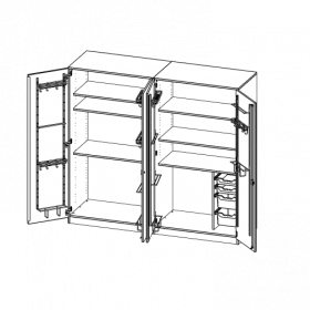 Musikschrank, 5 Ordnerhöhen - Serie evo180 B/H/T: 209x190x60 cm, zweiteilig, Türen mit Instrumentenhalterungen, mit 3 ErgoTray Boxen, mit Sockel (81 mm)-image