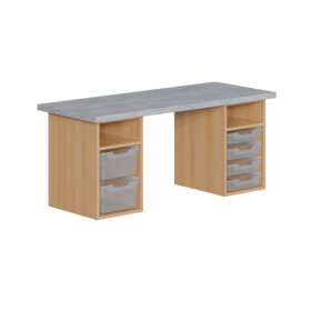 Bastelarbeitsplatz mit Unterbauten B/H/T: 150x64x60 cm, 2 Unterbauten mit verschiedenen Boxen, Arbeitsplattendekor: light Atelier, Bastelarbeitsplatz "kreativ"-image