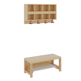Komplettgarderobe mit doppelter Ablagereihe 2teilig ohne Stütze, Ablage zur Wandmontage, Aluminiumrost, wahlweise Facheinteilung, H/T: 158x35 cm-image