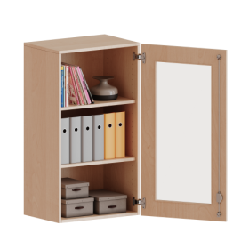 Aufsatzschrank, 3 Ordnerhöhen - Serie evo180 Breite 60 cm, Gesamthöhe 108 cm. 1 Tür mit Glaseinsatz, abschließbar-image
